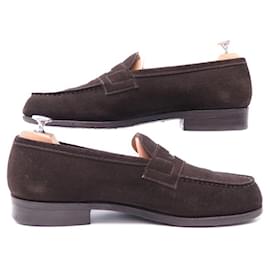 JM Weston-JM WESTON SHOES LOAFERS 180 RUBBER SOLES 9B 43 SUEDE FINISH-Brown