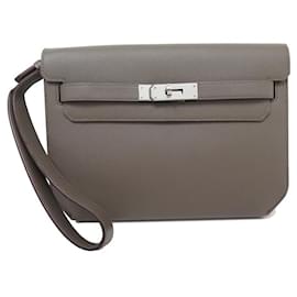 Hermès-HERMES KELLY DEPECHES EPSOM LEATHER ETOUPE POUCH CLUTCH HANDBAG-Taupe