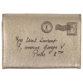 Porta-cartões de couro Yves Saint Laurent - anos 2000 Dourado Metálico