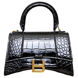 Balenciaga-Balenciaga Crocodile Embossed Hourglass XS Bag - '20s-Black