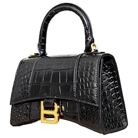 Balenciaga-Balenciaga Crocodile Embossed Hourglass XS Bag - '20s-Black