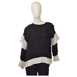 Autre Marque Blusa Olivia Palermo de seda preta e marfim com mangas com babados Preto