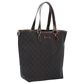 Gucci-GUCCI GG Supreme Tote Bag PVC Leather Gold Brown 189896 Auth bs17968-Brown,Golden