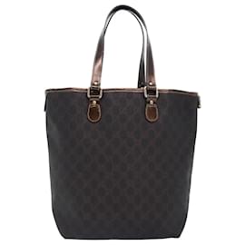 Gucci-GUCCI GG Supreme Tote Bag PVC Leather Gold Brown 189896 Auth bs17968-Brown,Golden