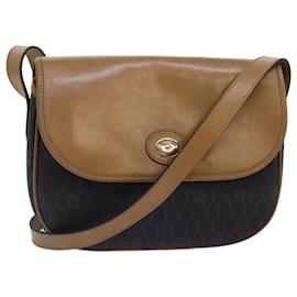 Christian Dior-Christian Dior Honeycomb Canvas Shoulder Bag PVC Leather Black Gold Auth yk14590-Black,Golden