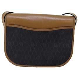 Christian Dior-Christian Dior Honeycomb Canvas Shoulder Bag PVC Leather Black Gold Auth yk14590-Black,Golden