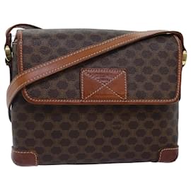 Céline-CELINE Macadam Canvas Shoulder Bag PVC Leather Brown Gold Auth yk14568-Brown,Golden