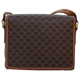 Céline-CELINE Macadam Canvas Shoulder Bag PVC Leather Brown Gold Auth yk14568-Brown,Golden
