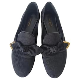 Louis Vuitton-LOUIS VUITTON Mocassins de lona preta em bom estado tamanho 38 IT-Preto