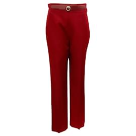 Hermès-Hermes Rouge Jupiter Wool Gabardine Straight Fit Pants-Red