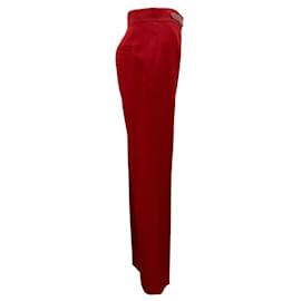 Hermès-Hermes Rouge Jupiter Wool Gabardine Straight Fit Pants-Red