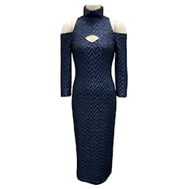 Autre Marque-St. John Navy Blue Sequined Chevron Knit Dress-Navy blue