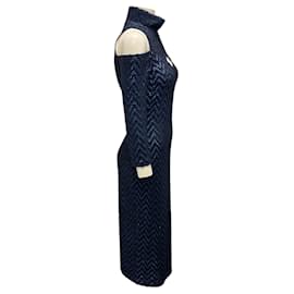 Autre Marque-St. John Navy Blue Sequined Chevron Knit Dress-Navy blue