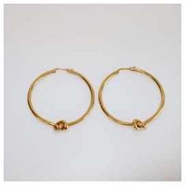 Céline-Celine Gold Tone Knot Large Hoop Earrings-Golden