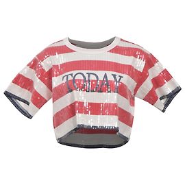 Top cropped listrado com paetês em vermelho e branco de algodão da Alberta Ferretti Multicor Outro