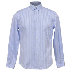 Langarmhemd Regular Fit aus hellblauem Baumwollstoff mit Kettenmuster von Louis Vuitton Blau Hellblau