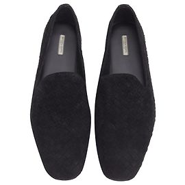 Mocassini Bottega Veneta Intrecciato Luxe Suede Neri Woven Eu42.5 Nero