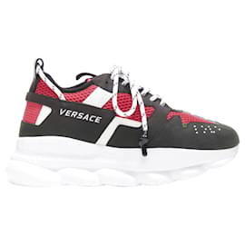 Versace-Versace Chain Reaction Black Red Suede Low Top Chunky Sneaker Eu38.5 Us5.5-Black