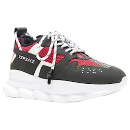 Versace-Versace Chain Reaction Black Red Suede Low Top Chunky Sneaker Eu38.5 Us5.5-Black