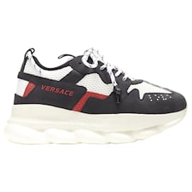 Versace-Versace Chain Reaction Black White Red Suede Mesh Low Chunky Sneaker Eu41-Black