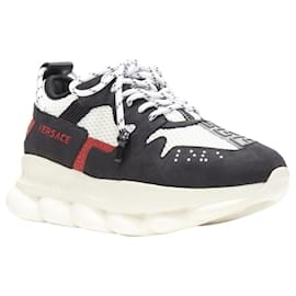 Versace-Versace Chain Reaction Black White Red Suede Mesh Low Chunky Sneaker Eu41-Black