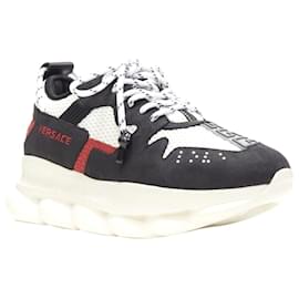 Versace-Versace Chain Reaction Black White Red Suede Mesh Low Chunky Sneaker Eu40-Black