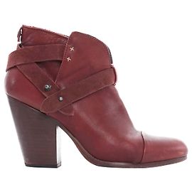 Rag & Bone Rag Bone Harrow Botas de Cano Curto em Couro Vermelho Borgonha com Studs e Salto Bloco Eu38.5 Vermelho Bordeaux