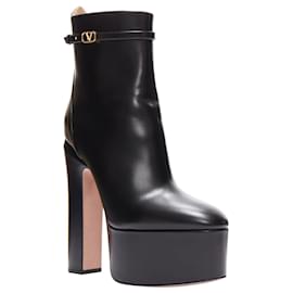 Autre Marque-Valentino 2023 Tango 155 Black Leather Vlogo Gold Buckle Platform Boots Eu39-Black
