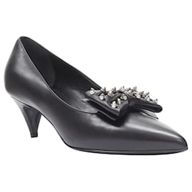 Saint Laurent-Saint Laurent Silver Spike Studded Bow Point Toe Pump Eu37-Black
