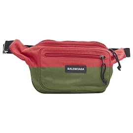 Balenciaga-Balenciaga Demna Red Logo Dual Pocket Nylon Black Waist Belt Crossbody Bag-Red