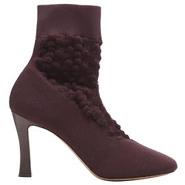 Céline Old Celine Glove Bootie Burgundy Textured Sock Knit Square Toe Boots Eu40 Red Dark red