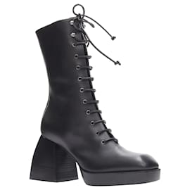 Autre Marque-Nodaleto Black Lace Up Square Toe Block Heeled Platform Boots Eu39 Us9-Black