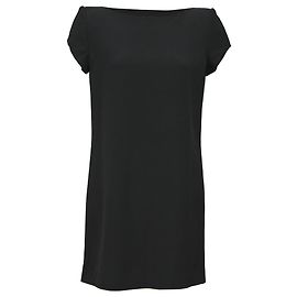 Vestido mini de manga curta com decote largo Saint Laurent em lã preta Preto