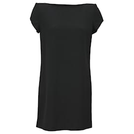 Saint Laurent- Saint Laurent Mini Wide Neck Cap Sleeve Dress in Black Wool-Black