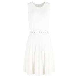 Michael Kors-Michael Michael Kors Whipstitched Pleated Knitted Mini Dress in White Viscose-White,Cream