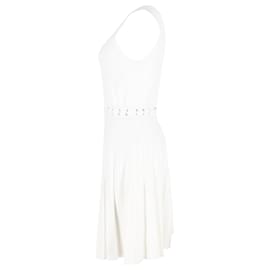 Michael Kors-Michael Michael Kors Whipstitched Pleated Knitted Mini Dress in White Viscose-White,Cream