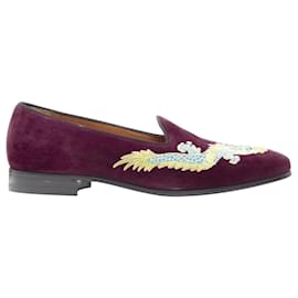 Gucci-Gucci Oriental Dragon Embroidered Burgundy Suede Laofer Uk7 Us8 Eu41-Red,Dark red