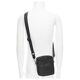 Versace-new VERSACE La Greca Vintage 90s Logo print black nylon crossbody bag-Black
