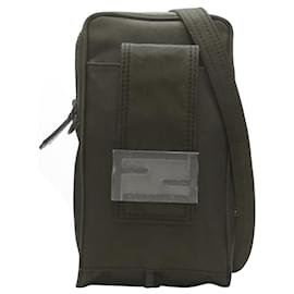Fendi-Fendi Kim Jones 2022 Dark Green Nylon Ff Vertical Baguette Crossbody Bag-Green