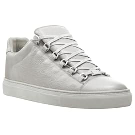 Balenciaga-Balenciaga Demna Arena Pyrite Grey Grained Leather Low Top Sneakers Eu41 Us8-Grey