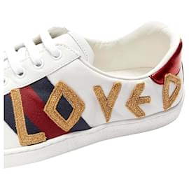 Gucci-GUCCI Ace Loved leather sneakers  -White