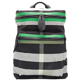 Burberry-BURBERRY Donny House Check green black fabric leather trim backpack bag-Green