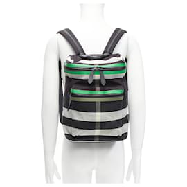 Burberry-BURBERRY Donny House Check green black fabric leather trim backpack bag-Green