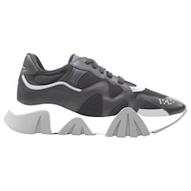 Versace-Versace Squalo Black Leather Mesh Chunky Sneakers D41 Eu45.5 Us12.5-Black