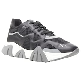 Versace-Versace Squalo Black Leather Mesh Chunky Sneakers D41 Eu45 Us12-Black