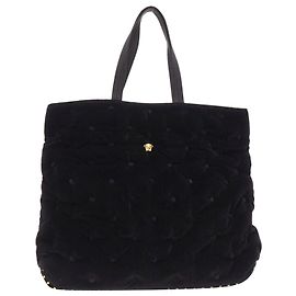 Versace Runway Pillow Talk Black Velvet Quilted Foldover Clutch Tote Bag Black