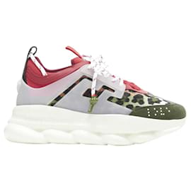 Versace-Versace Chain Reaction Red Wild Leopard Low Chunky Sneaker Eu39.5 Us6.5-Red