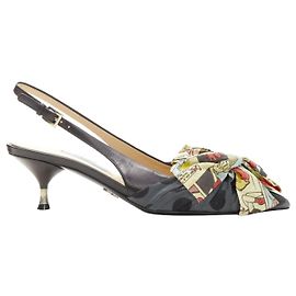 Prada 2018 Comic Print Fabric Wrap Bow Slingback Kitten Heel Pump Eu36 Other