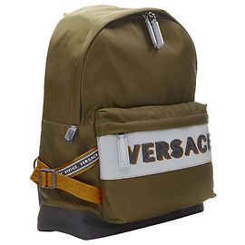 new VERSACE Reflective Logo green nylon orange Greca strap backpack Green