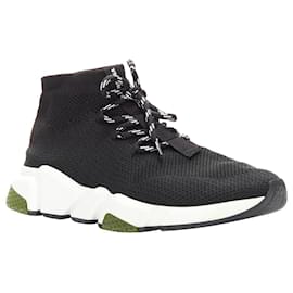 Balenciaga-Balenciaga Speed Black White Red Logo Laced Sock Sneakers Eu40-Black